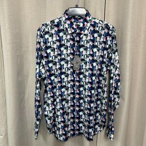 Luchiano Visconti Black Long Sleeve Shirt Men's Sz Medium Multi Shape Print NWT